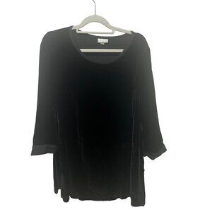 J Jill Black Velvet 3/4 Sleeve Top Rolled Cuffs Side split seams XL